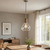 Pendant Light | Adjustable Height | Hand Blown Glass | Wood Accent | Silver