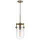 Pendant Light | Rounded Dome Glass Shade | Wood Base | Antique Brass