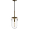 Pendant Light | Rounded Dome Glass Shade | Wood Base | Antique Brass