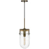 Pendant Light | Rounded Dome Glass Shade | Wood Base | Antique Brass