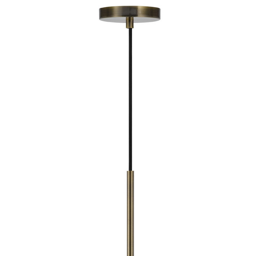 Pendant Light | Rounded Dome Glass Shade | Wood Base | Antique Brass