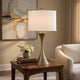 Table Lamp | Tall Hourglass Body White Shade | Diamond Texture Antique Brass