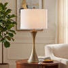 Table Lamp | Tall Hourglass Body White Shade | Diamond Texture Antique Brass