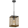 Pendant Light | Braided Burlap Shade | Square Caged Design | Black Metal