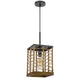 Pendant Light | Braided Burlap Shade | Square Caged Design | Black Metal