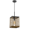 Pendant Light | Braided Burlap Shade | Square Caged Design | Black Metal