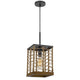 Pendant Light | Braided Burlap Shade | Square Caged Design | Black Metal