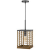 Pendant Light | Braided Burlap Shade | Square Caged Design | Black Metal