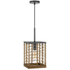Pendant Light | Braided Burlap Shade | Square Caged Design | Black Metal