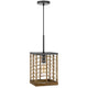 Pendant Light | Braided Burlap Shade | Square Caged Design | Black Metal