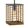 Pendant Light | Braided Burlap Shade | Square Caged Design | Black Metal