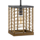 Pendant Light | Braided Burlap Shade | Square Caged Design | Black Metal