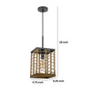 Pendant Light | Braided Burlap Shade | Square Caged Design | Black Metal
