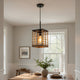 Pendant Light | Braided Burlap Shade | Square Caged Design | Black Metal