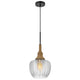 Pendant Light | Leaf Pattern Glass Shade | Burlap Rope Accent | Black Metal