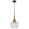 Pendant Light | Leaf Pattern Glass Shade | Burlap Rope Accent | Black Metal