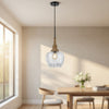 Pendant Light | Leaf Pattern Glass Shade | Burlap Rope Accent | Black Metal