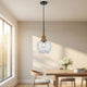 Pendant Light | Leaf Pattern Glass Shade | Burlap Rope Accent | Black Metal