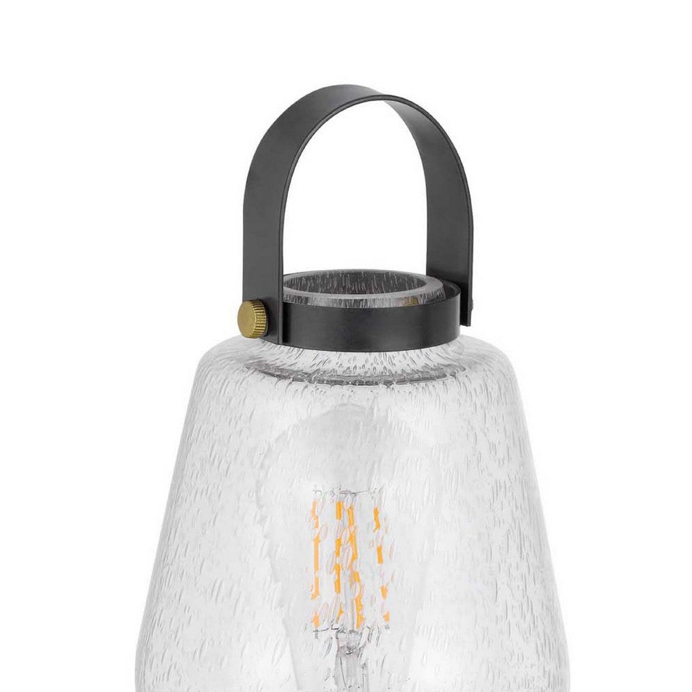 Jerry Lantern Table Lamp | Bubble Glass Shade | USB Ports | Dark Bronze