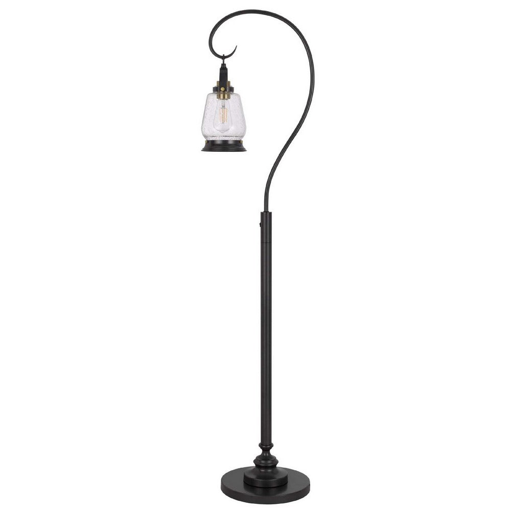 Jerry Classic Lantern Floor Lamp | Bubble Glass Shade | Dark Bronze Metal