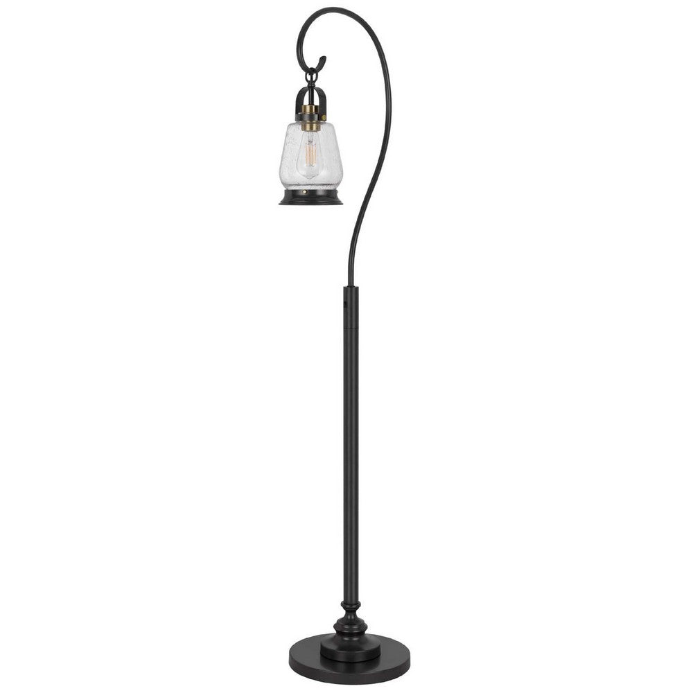 Jerry Classic Lantern Floor Lamp | Bubble Glass Shade | Dark Bronze Metal