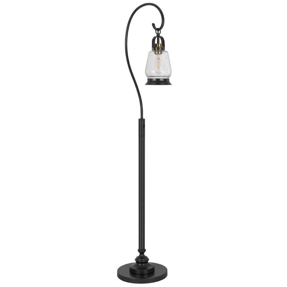 Jerry Classic Lantern Floor Lamp | Bubble Glass Shade | Dark Bronze Metal