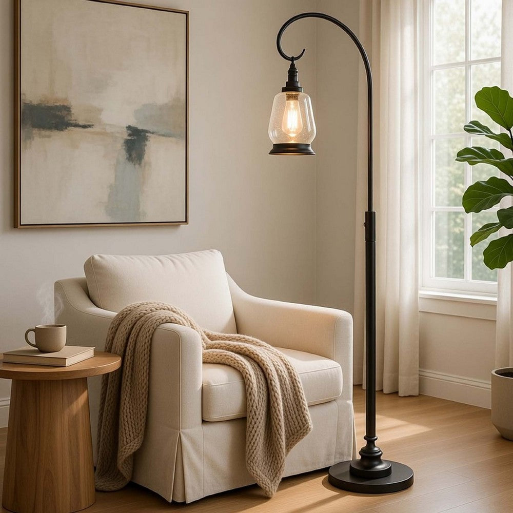 Jerry Classic Lantern Floor Lamp | Bubble Glass Shade | Dark Bronze Metal