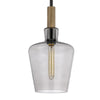Pendant Light | Round Smoked Glass Shade | Brown Wood Accent | Black Metal