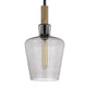 Pendant Light | Round Smoked Glass Shade | Brown Wood Accent | Black Metal