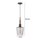 Pendant Light | Round Smoked Glass Shade | Brown Wood Accent | Black Metal
