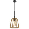 Pendant Light | Bell Style Caged Body w Braided Burlap Rope | Black Metal