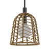 Pendant Light | Bell Style Caged Body w Braided Burlap Rope | Black Metal
