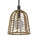 Pendant Light | Bell Style Caged Body w Braided Burlap Rope | Black Metal