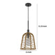 Pendant Light | Bell Style Caged Body w Braided Burlap Rope | Black Metal
