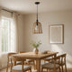 Pendant Light | Bell Style Caged Body w Braided Burlap Rope | Black Metal