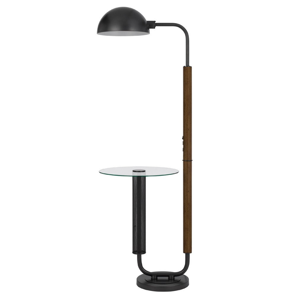 Floor Lamp with Round Glass Table | Modern Metal Dome Shade | Black 63"