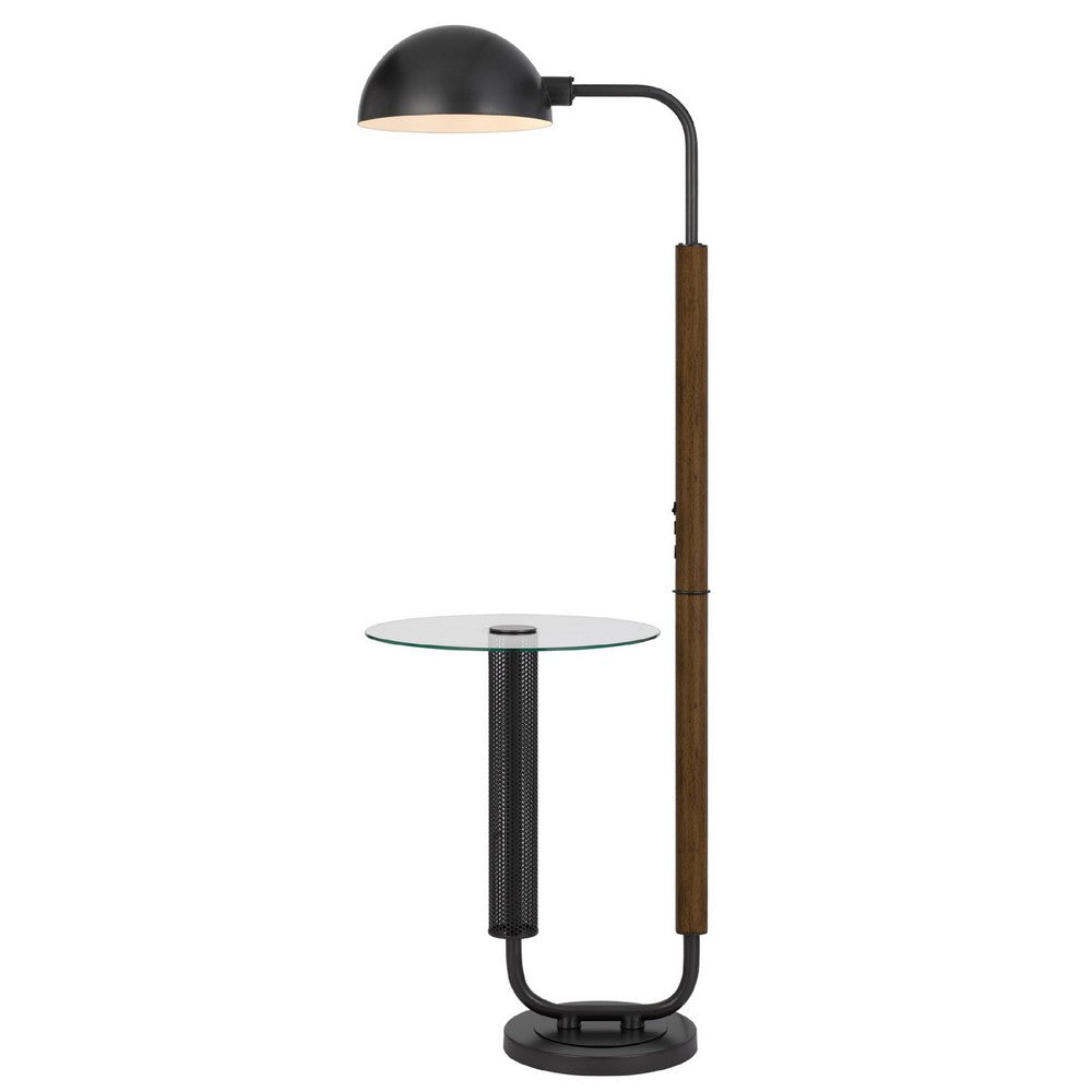 Floor Lamp with Round Glass Table | Modern Metal Dome Shade | Black 63"