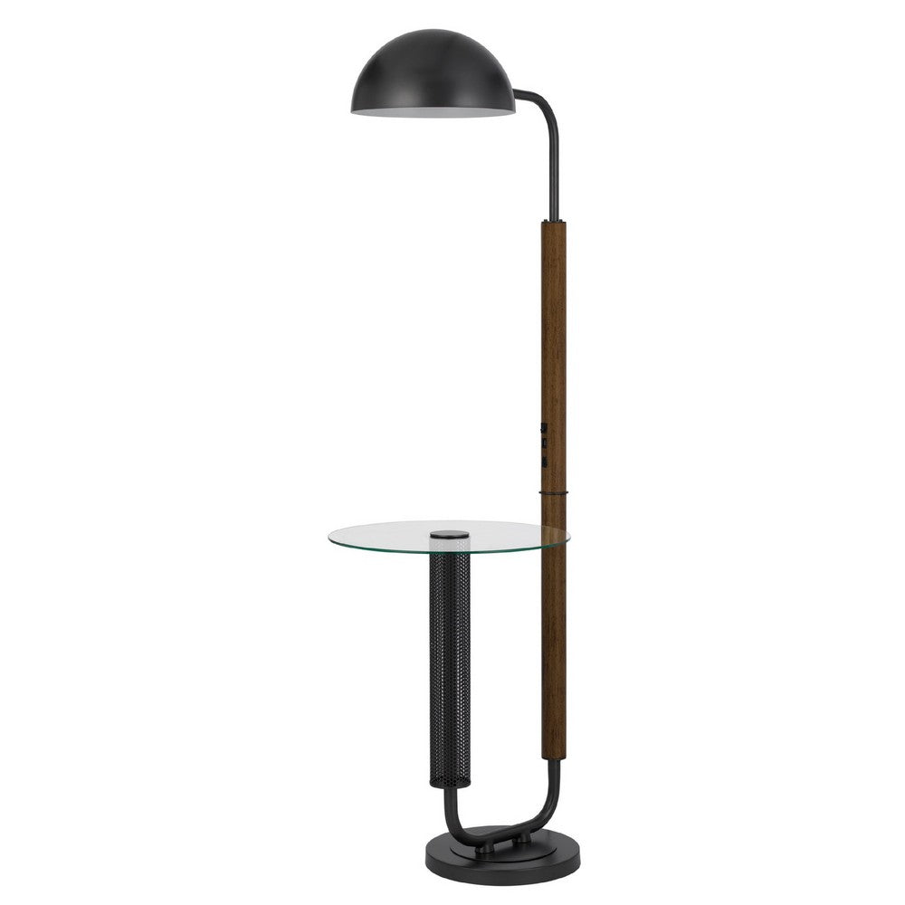 Floor Lamp with Round Glass Table | Modern Metal Dome Shade | Black 63"