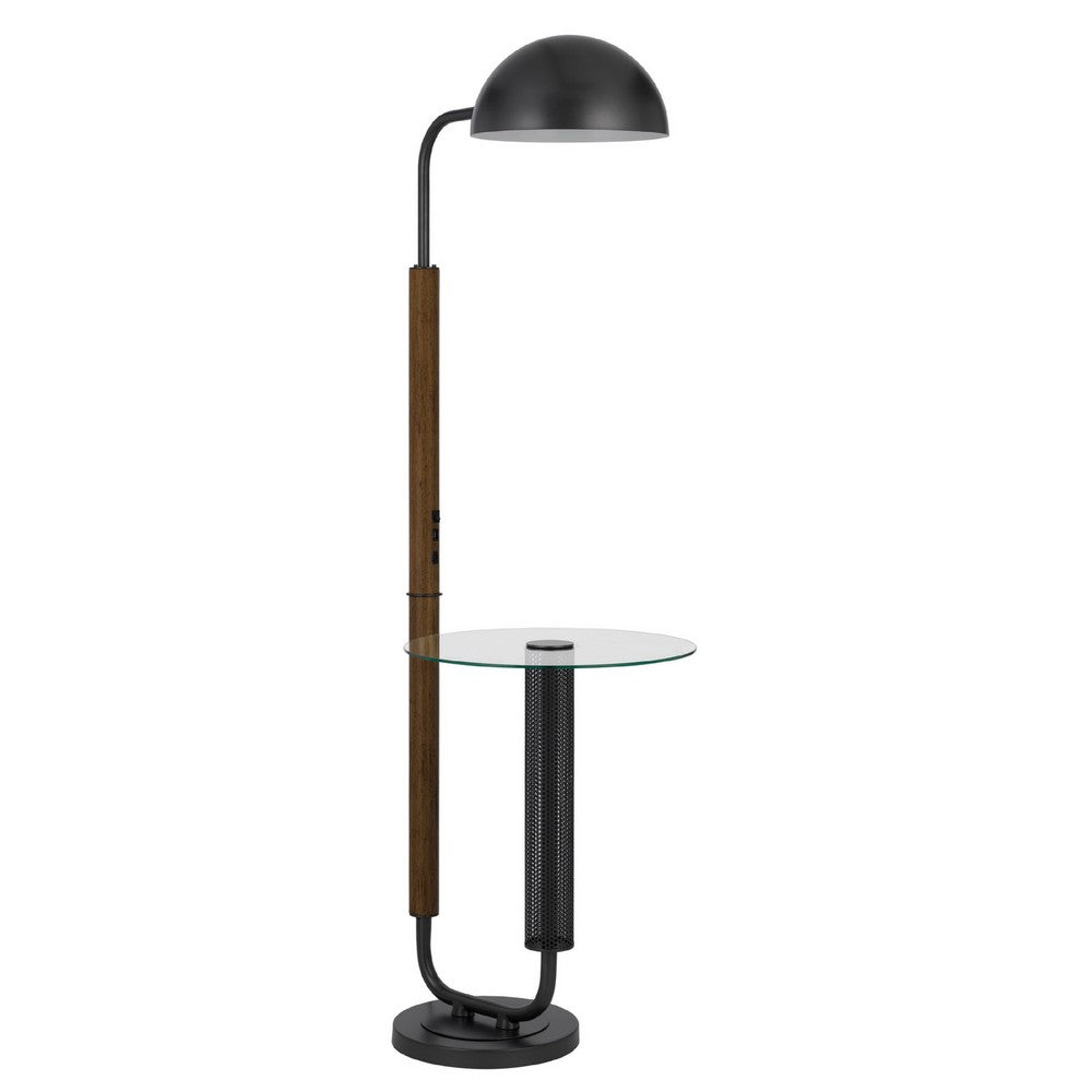 Floor Lamp with Round Glass Table | Modern Metal Dome Shade | Black 63"