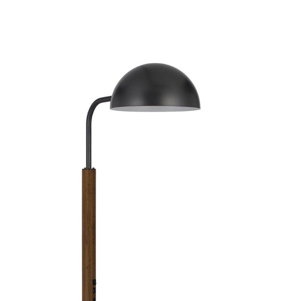 Floor Lamp with Round Glass Table | Modern Metal Dome Shade | Black 63"