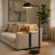 Floor Lamp with Round Glass Table | Modern Metal Dome Shade | Black 63"