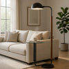 Floor Lamp with Round Glass Table | Modern Metal Dome Shade | Black 63"