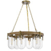 Chandelier | Wagon Wheel Style | 6 Glass Shades | Antique Brass 30"