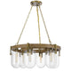 Chandelier | Wagon Wheel Style | 6 Glass Shades | Antique Brass 30"
