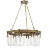 Chandelier | Wagon Wheel Style | 6 Glass Shades | Antique Brass 30"
