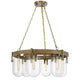 Chandelier | Wagon Wheel Style | 6 Glass Shades | Antique Brass 30"