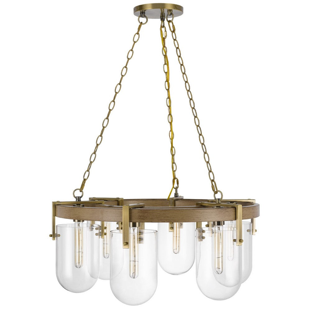 Chandelier | Wagon Wheel Style | 6 Glass Shades | Antique Brass 30"