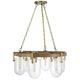 Chandelier | Wagon Wheel Style | 6 Glass Shades | Antique Brass 30"