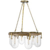 Chandelier | Wagon Wheel Style | 6 Glass Shades | Antique Brass 30"