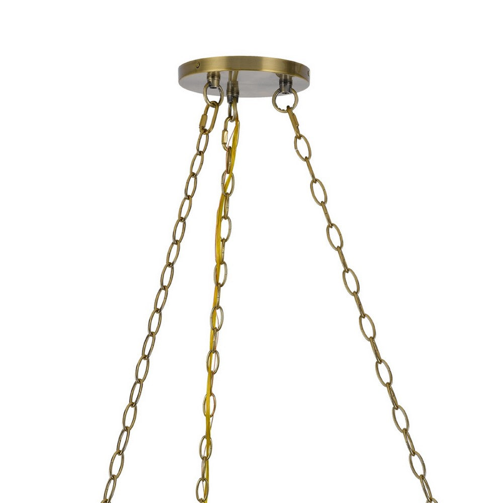 Chandelier | Wagon Wheel Style | 6 Glass Shades | Antique Brass 30"